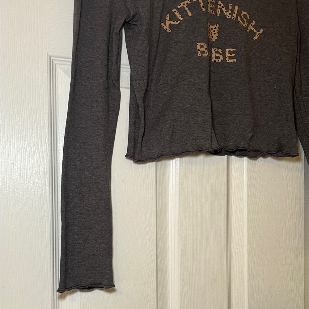 Kittenish Charcoal Long Sleeve Crop Top - Picture 6 of 6